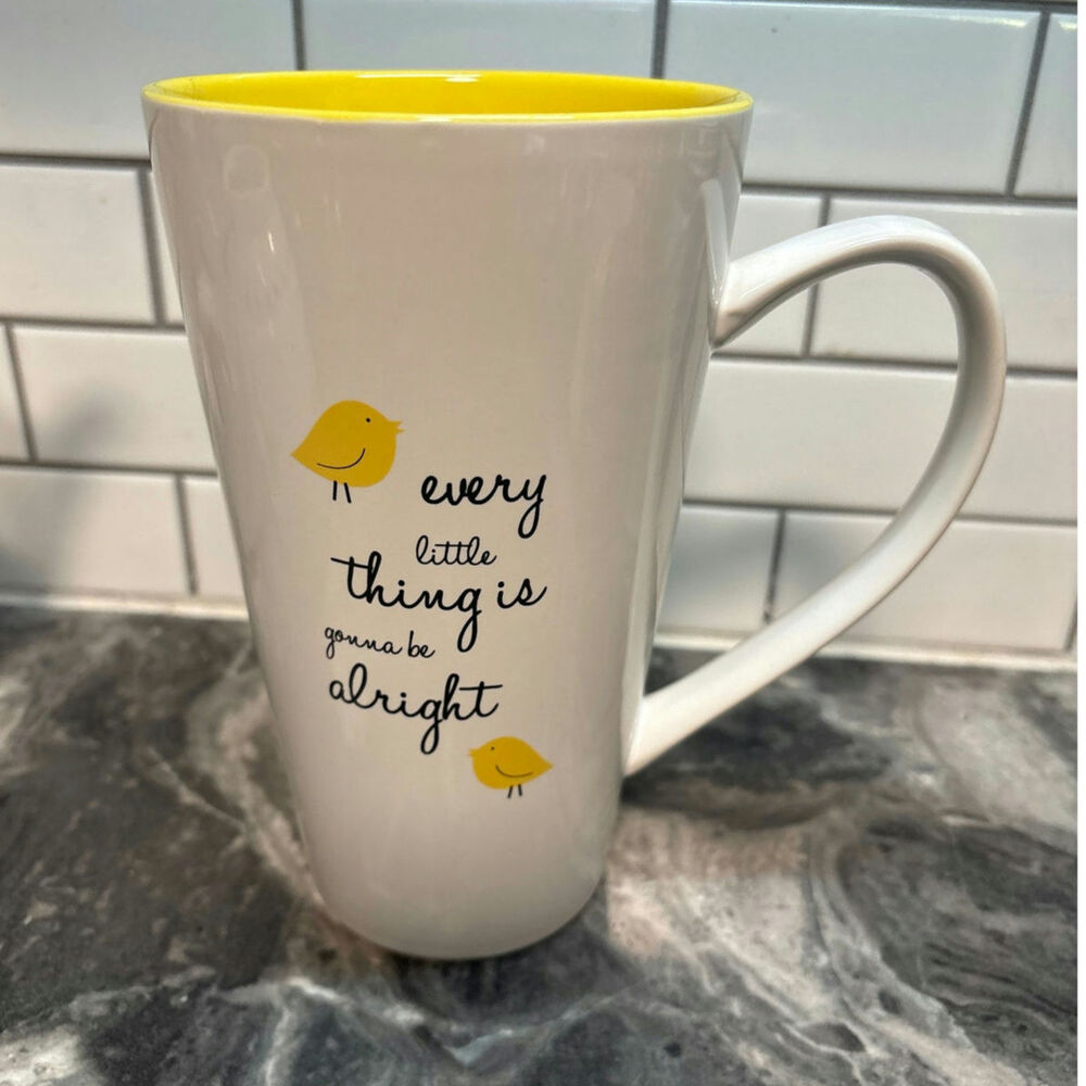 Every little thing is gonna be all right white yellow mug